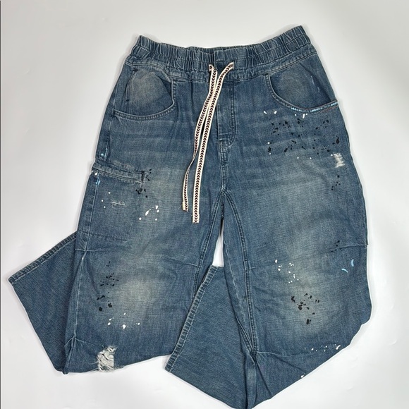 We The Free Modern Love Pull On Baggy Paint Jeans Large
